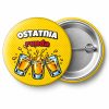 Przypinka Ostatnia Runda Komiksowe Shoty: przypinka na wieczór kawalerski z napisem Ostatnia runda – przód i aluminiowy tył z agrafką