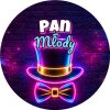 Wzór: Przypinka Pan Młody Neonowy Cylinder – grafika z napisem Pan Młody