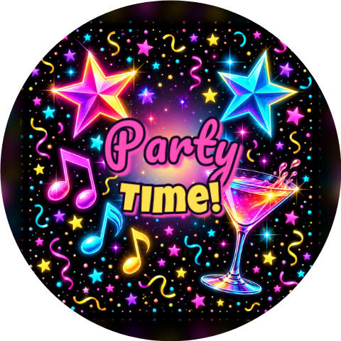 Wzór: Przypinka Party Time – sylwestrowa grafika z napisem Party Time!
