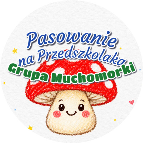 Wzór: Przypinka Pasowanie na Przedszkolaka Grupa Muchomorki – napis Pasowanie na Przedszkolaka i pole grupa