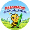 Wzór: Przypinka Pasowanie na Przedszkolaka Pszczółka z Kredką – grafika z napisem Pasowanie na przedszkolaka