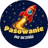 Wzór: Przypinka Pasowanie na Ucznia Rakieta – grafika z napisem Pasowanie na ucznia