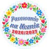 Wzór: Przypinka Pasowanie na Ucznia z Rokiem Szkolnym Kredkowy Wianek – napis Pasowanie na Ucznia i pole rok szkolny