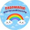 Wzór: Przypinka Pasowanie Pierwszoklasisty Tęcza – grafika z napisem Pasowanie pierwszoklasisty