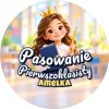 Wzór: Przypinka Pasowanie Pierwszoklasisty z Imieniem Księżniczka z Książką – napis Pasowanie Pierwszoklasisty i pole imię