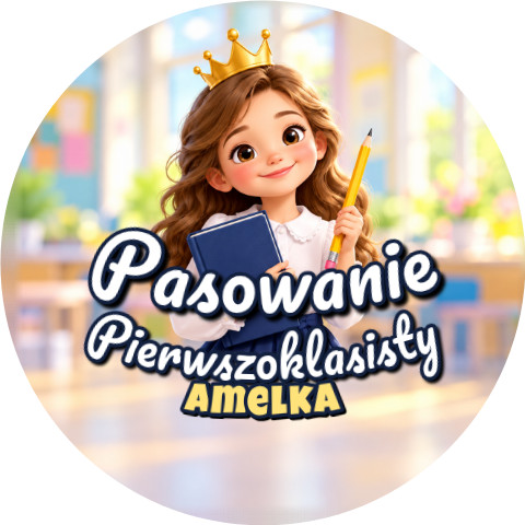 Wzór: Przypinka Pasowanie Pierwszoklasisty z Imieniem Księżniczka z Książką – napis Pasowanie Pierwszoklasisty i pole imię