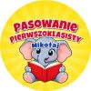 Wzór: Przypinka Pasowanie Pierwszoklasisty z Imieniem Słonik – napis Pasowanie Pierwszoklasisty i pole imię