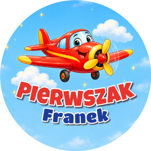 Wzór: Przypinka Pierwszak z Imieniem Samolot – napis Pierwszak i pole imię