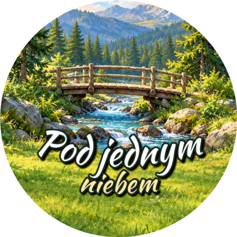 Wzór: Przypinka Pod Jednym Niebem – grafika z napisem Pod jednym niebem