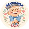 Wzór: Przypinka Pradziadek Emblemat – napis PRADZIADEK i pole imię na pastelowej grafice