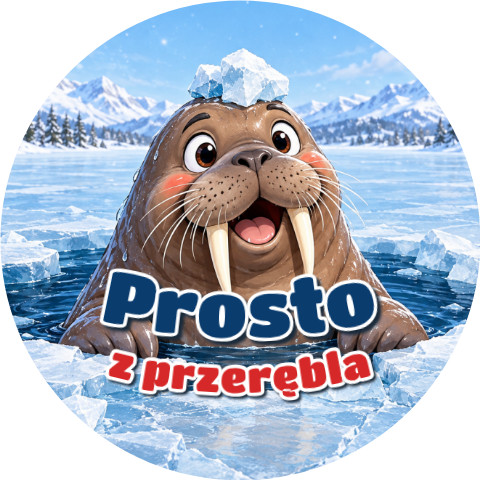 Wzór: Przypinka Prosto z Przerębla – zimowa grafika z napisem Prosto z przerębla