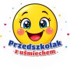 Wzór: Przypinka Przedszkolak z Uśmiechem Wesoła Buźka – grafika z napisem Przedszkolak z uśmiechem