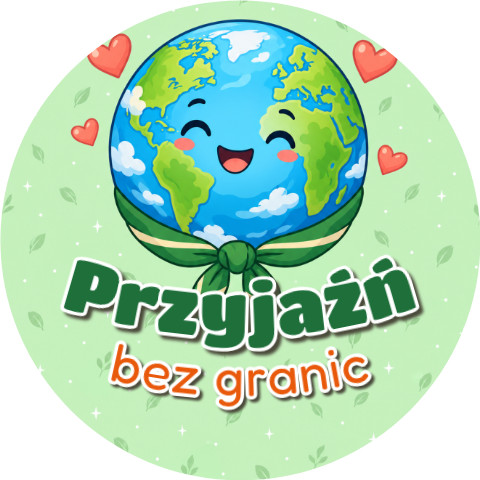 Wzór: Przypinka Przyjaźń bez Granic – grafika z napisem Przyjaźń bez granic