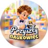 Wzór: Przypinka Przyszły Naukowiec Mikroskop – grafika z napisem Przyszły naukowiec