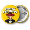 Przypinka Przyszły Pan Młody z Imieniem Komiksowy Pan Młody: przypinka na wieczór kawalerski z napisem Przyszły Pan Młody oraz polem imię (np. Tomek) – przód i aluminiowy tył z agrafką