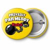 Przypinka Przyszły Pan Młody z Imieniem Kula u Nogi: przypinka na wieczór kawalerski z napisem Przyszły Pan Młody oraz polem imię (np. Kuba) – przód i aluminiowy tył z agrafką