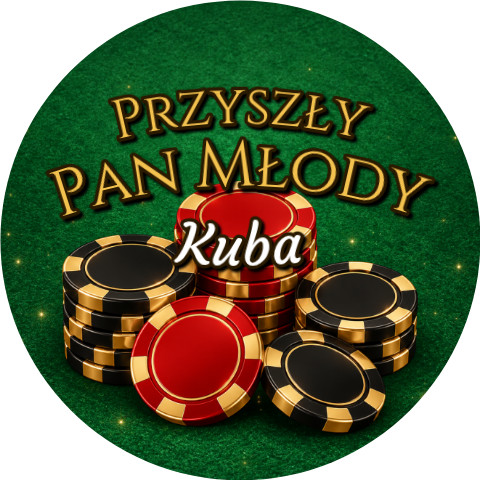 Wzór: Przypinka Przyszły Pan Młody z Imieniem Żetony Kasynowe – napis Przyszły Pan Młody i pole imię