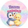 Wzór: Przypinka Razem Raźniej Pingwinek i Kaczuszka – grafika z napisem Razem raźniej!