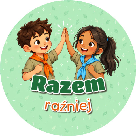 Wzór: Przypinka Razem Raźniej – grafika z napisem Razem raźniej
