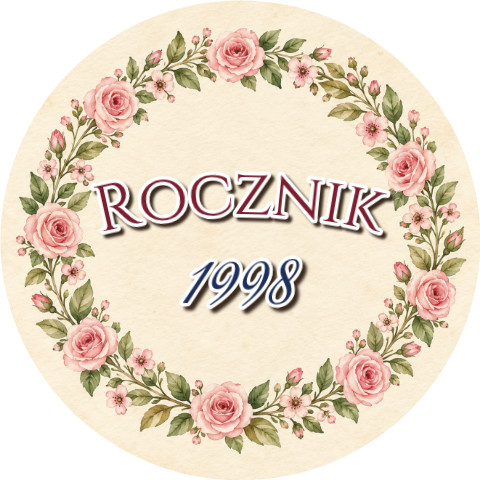 Wzór: Przypinka Rocznik w Kwiatach – napis Rocznik i pole rok na eleganckiej grafice