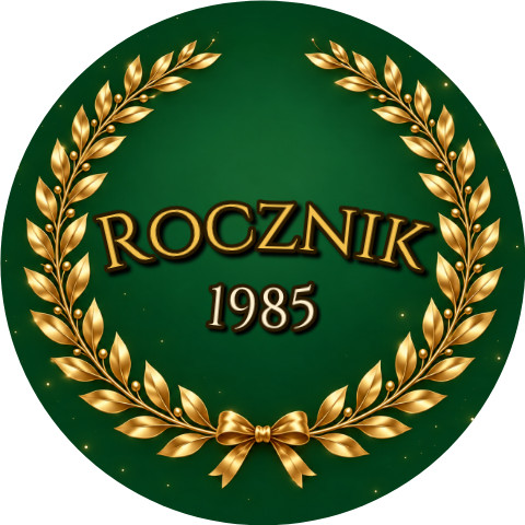 Wzór: Przypinka Rocznik Złoty Laur – napis Rocznik i pole rok na eleganckiej grafice