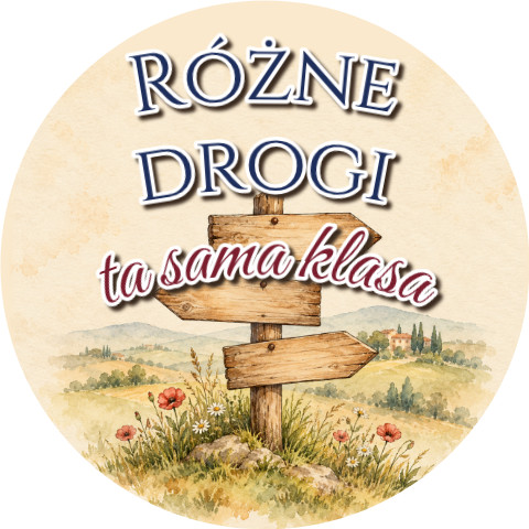 Wzór: Przypinka Różne Drogi Ta Sama Klasa – grafika z napisem Różne drogi ta sama klasa