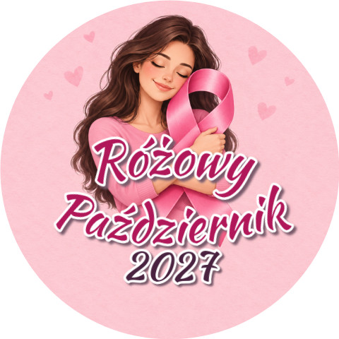 Wzór: Przypinka Różowy Październik 2027 Kobieta ze Wstążką – napis Różowy Październik i pole rok