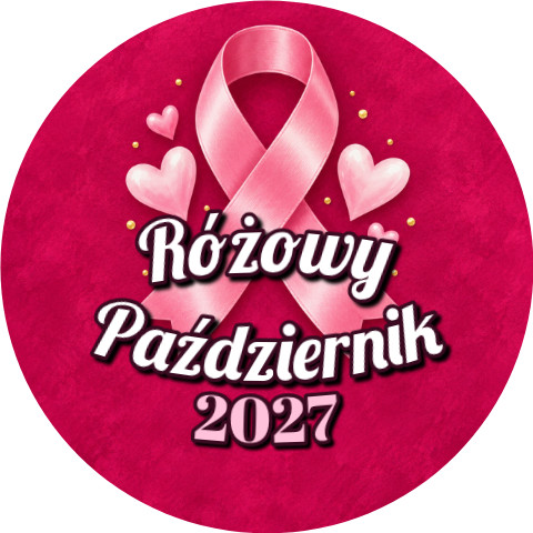 Wzór: Przypinka Różowy Październik 2027 Malinowe Serca – napis Różowy Październik i pole rok