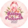 Wzór: Przypinka Różowy Październik 2027 Wstążka z Kwiatami – napis Różowy Październik i pole rok