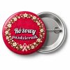 Przypinka Różowy Październik Biały Wianek: przypinka na Różowy Październik z napisem Różowy październik – przód i aluminiowy tył z agrafką