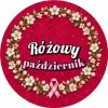 Wzór: Przypinka Różowy Październik Biały Wianek – grafika z napisem Różowy październik