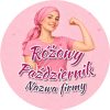 Wzór: Przypinka Różowy Październik Firma Silna Kobieta – napis Różowy Październik i pole nazwa firmy