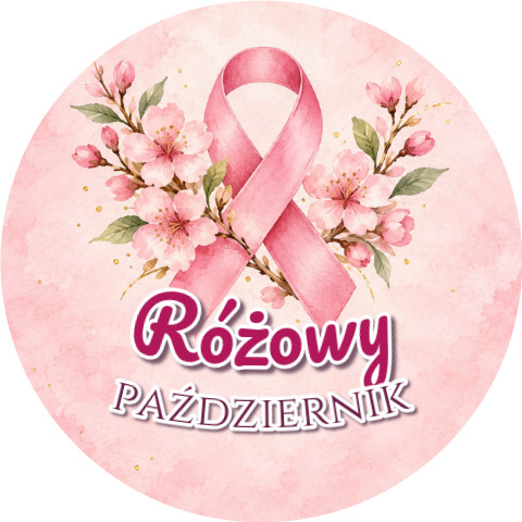 Wzór: Przypinka Różowy Październik Kwiat Wiśni – grafika z napisem Różowy październik