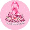 Wzór: Przypinka Różowy Październik Miejscowość Kwiatki – napis Różowy Październik i pole miejscowość