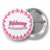 Przypinka Różowy Październik Pierścień Wstążek: przypinka na Różowy Październik z napisem Różowy październik – przód i aluminiowy tył z agrafką
