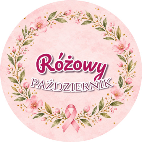 Wzór: Przypinka Różowy Październik Wianek – grafika z napisem Różowy październik