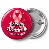 Przypinka Różowy Październik Zespół Gwiazdki: przypinka na Różowy Październik z napisem Różowy Październik oraz polem zespół (np. Nasz zespół) – przód i aluminiowy tył z agrafką