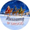 Wzór: Przypinka Ruszamy w Drogę – grafika z napisem Ruszamy w drogę!