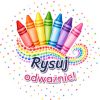 Wzór: Przypinka Rysuj Odważnie – grafika z napisem Rysuj odważnie!
