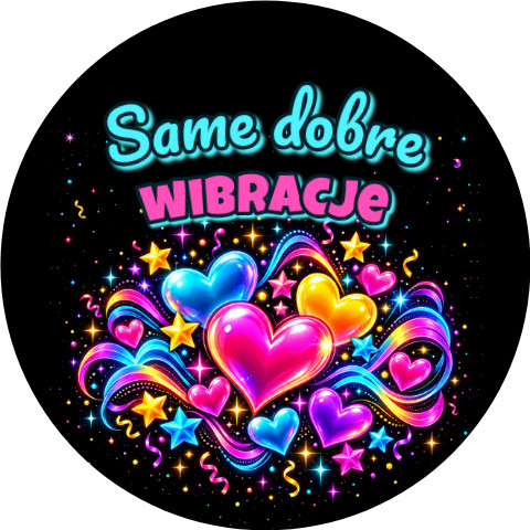 Wzór: Przypinka Same Dobre Wibracje – sylwestrowa grafika z napisem Same dobre wibracje