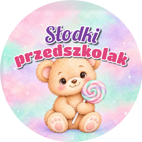 Wzór: Przypinka Słodki Przedszkolak Miś z Lizakiem – grafika z napisem Słodki przedszkolak