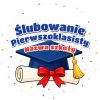 Wzór: Przypinka Ślubowanie Pierwszoklasisty z Nazwą Szkoły Biret i Dyplom – napis Ślubowanie Pierwszoklasisty i pole nazwa szkoły