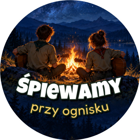 Wzór: Przypinka Śpiewamy przy Ognisku – grafika z napisem Śpiewamy przy ognisku