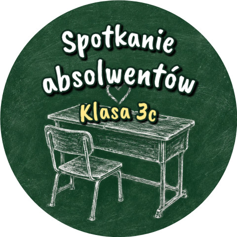 Wzór: Przypinka Spotkanie Absolwentów Szkolna Ławka – napis Spotkanie absolwentów i pole klasa na eleganckiej grafice