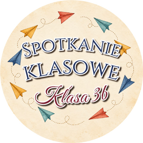 Wzór: Przypinka Spotkanie Klasowe Papierowe Samolociki – napis Spotkanie klasowe i pole klasa na eleganckiej grafice