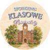 Wzór: Przypinka Spotkanie Klasowe Szkoła – napis Spotkanie klasowe i pole nazwa szkoły na eleganckiej grafice