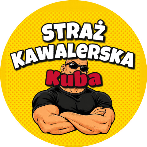 Wzór: Przypinka Straż Kawalerska z Imieniem Komiksowy Ochroniarz – napis Straż Kawalerska i pole imię