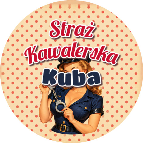 Wzór: Przypinka Straż Kawalerska z Imieniem Pin-up Policjantka – napis Straż Kawalerska i pole imię