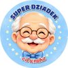 Wzór: Przypinka Super Dziadek Emblemat – napis SUPER DZIADEK i pole od kogo na pastelowej grafice