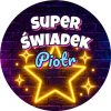Wzór: Przypinka Super Świadek z Imieniem Neonowa Gwiazda – napis Super Świadek i pole imię